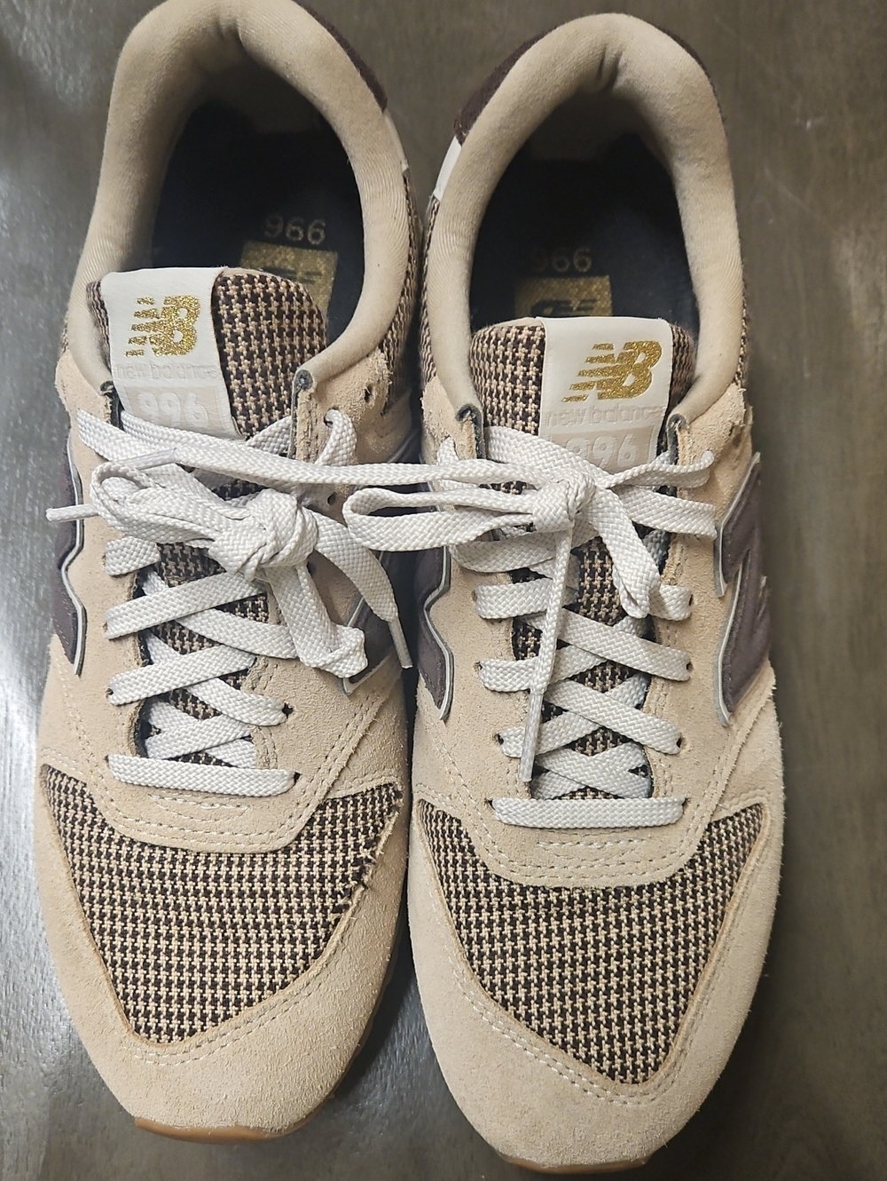 New Balance Beige and Brown Women's Suede & Houndstooth Sneakers